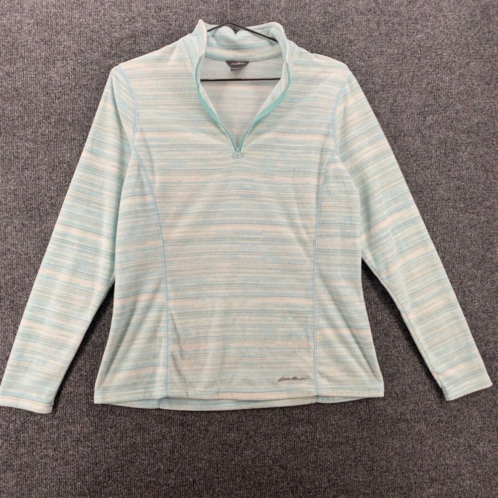 Eddie Bauer Sweater Womens M Green Fleece 1/4 Zip Pullover Soft Outdoor Winter‎